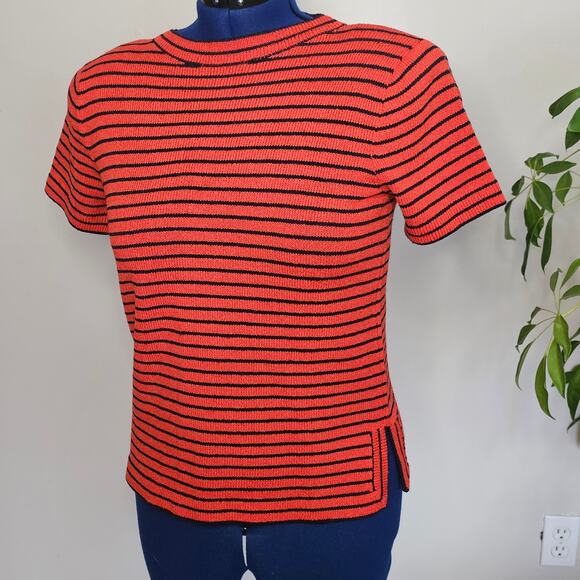 Vtg Y2K Don Sayres Wellmore for SaksFifthAve Orange Navy Stripe Knit sweater - Picture 1 of 6